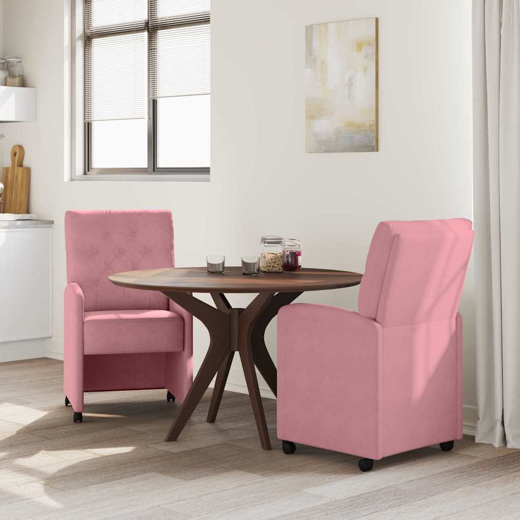Sedie da Pranzo con Ruote 2 pcs Rosa 58 x 67 x 97 cm Velluto