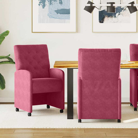 Sedie da Pranzo con Ruote 2 pcs Rosso vino 58 x 67 x 97 cm