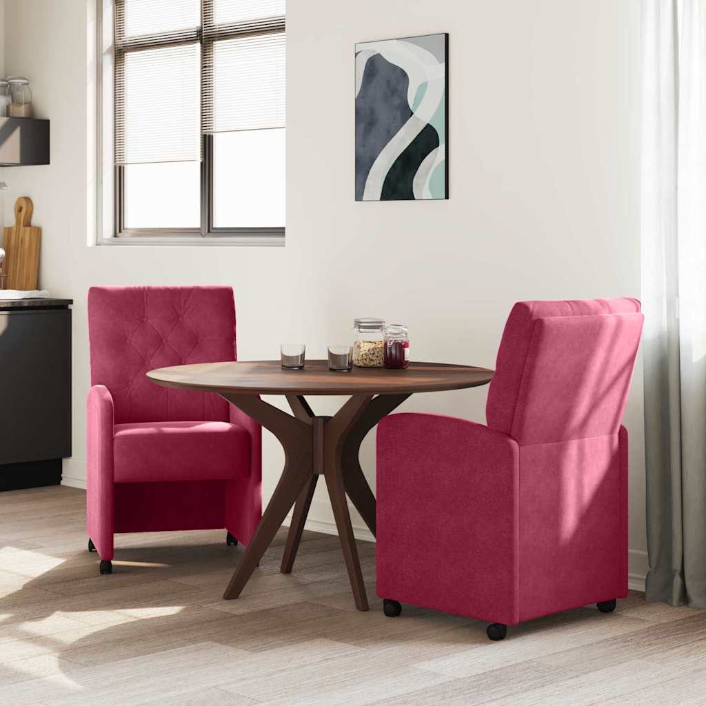 Sedie da Pranzo con Ruote 2 pcs Rosso vino 58 x 67 x 97 cm