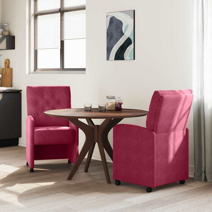 Sedie da Pranzo con Ruote 2 pcs Rosso vino 58 x 67 x 97 cm