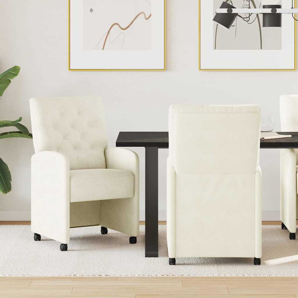 Sedie da Pranzo con Ruote 2 pcs Crema 58 x 67 x 97 cm Velluto