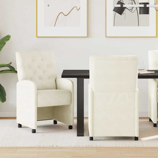 Sedie da Pranzo con Ruote 2 pcs Crema 58 x 67 x 97 cm Velluto