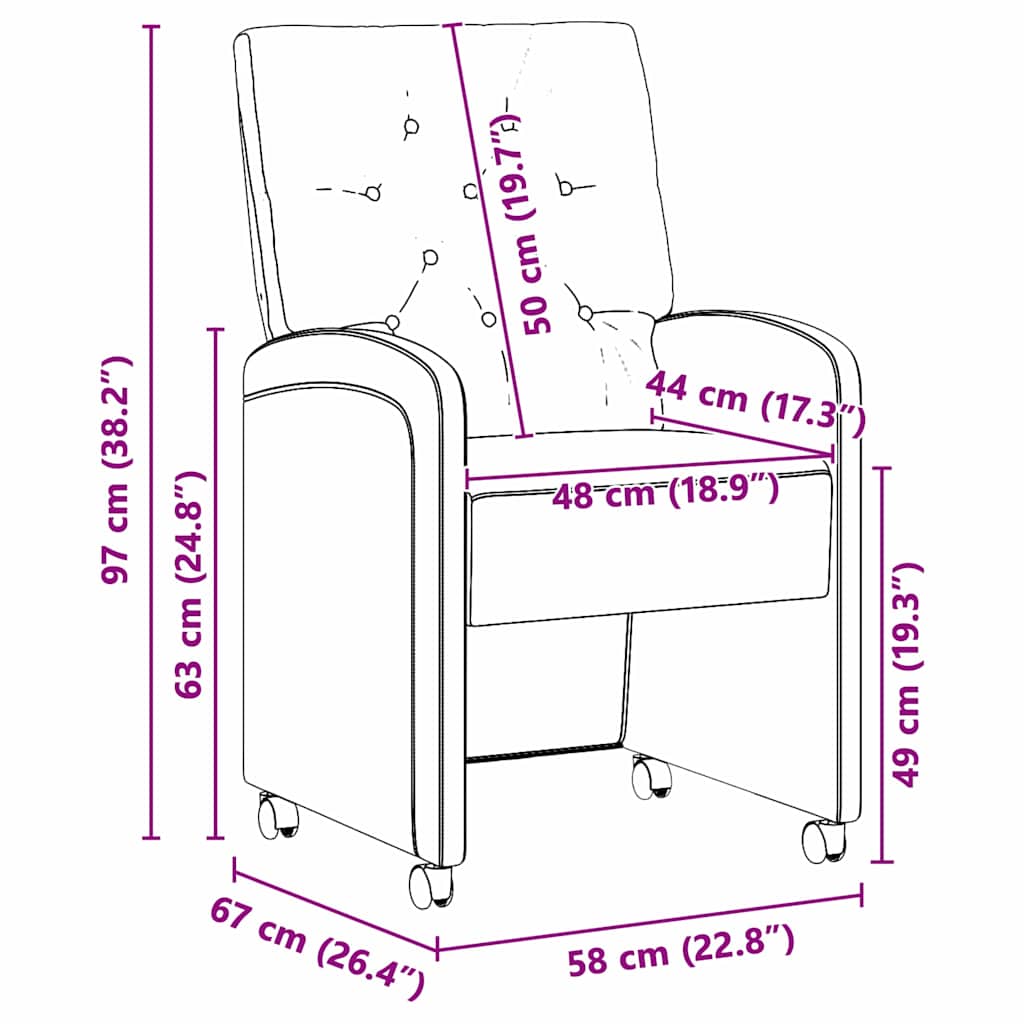 Sedie da Pranzo con Ruote 2 pcs verde mare 58 x 67 x 97 cm