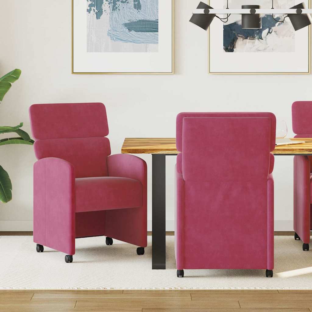 Sedie da Pranzo con Ruote 2 pcs Rosso vino 58 x 65 x 98 cm