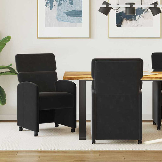 Sedie da Pranzo con Ruote 2 pcs Nero 58 x 65 x 98 cm Velluto