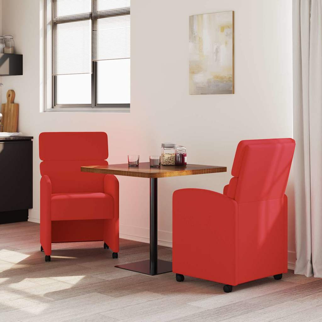 Sedie da Pranzo con Ruote con ruote 2 pcs Rosso 58 x 65 x 98 cm