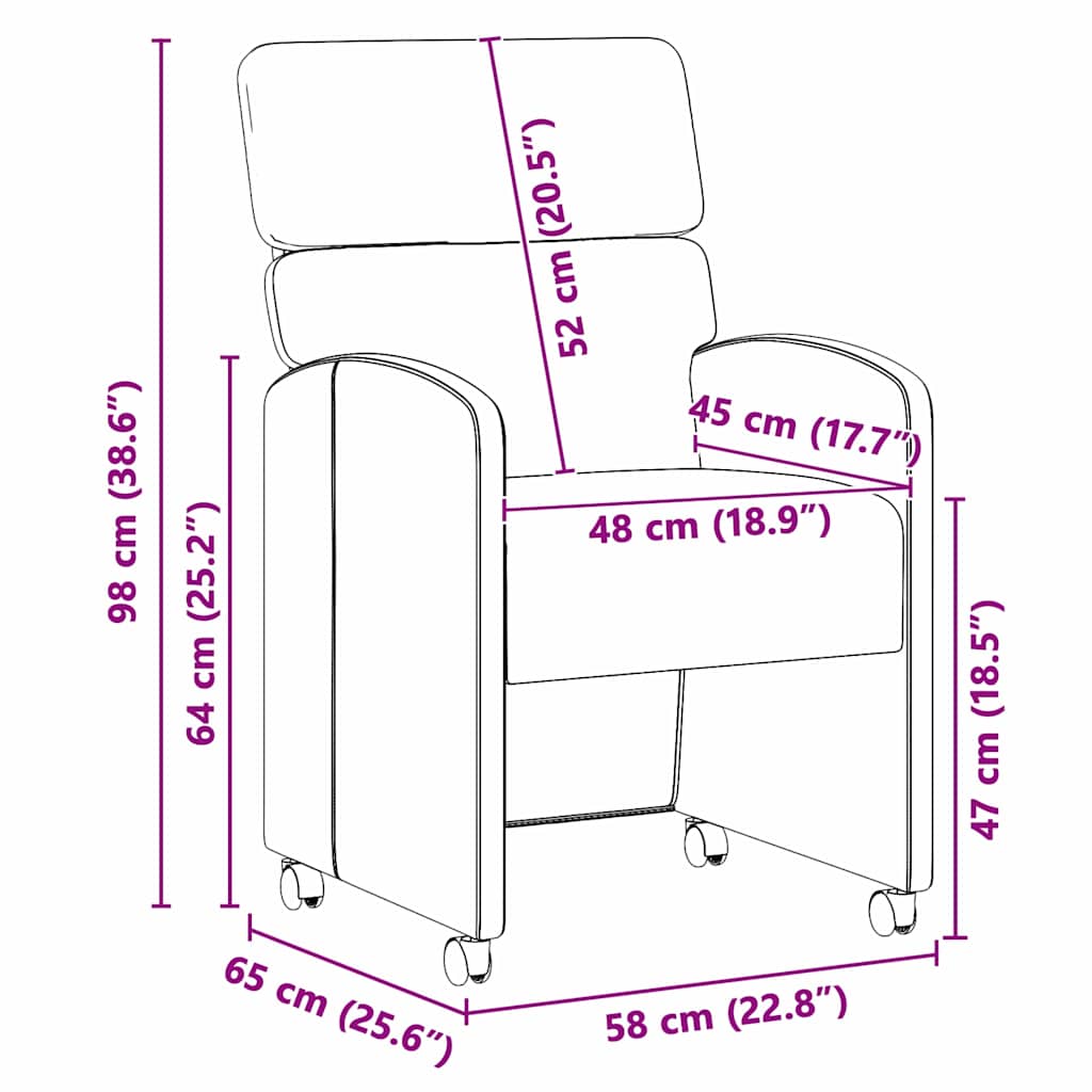Sedie da Pranzo con Ruote con ruote 2 pcs Nero 58 x 65 x 98 cm | homemem39