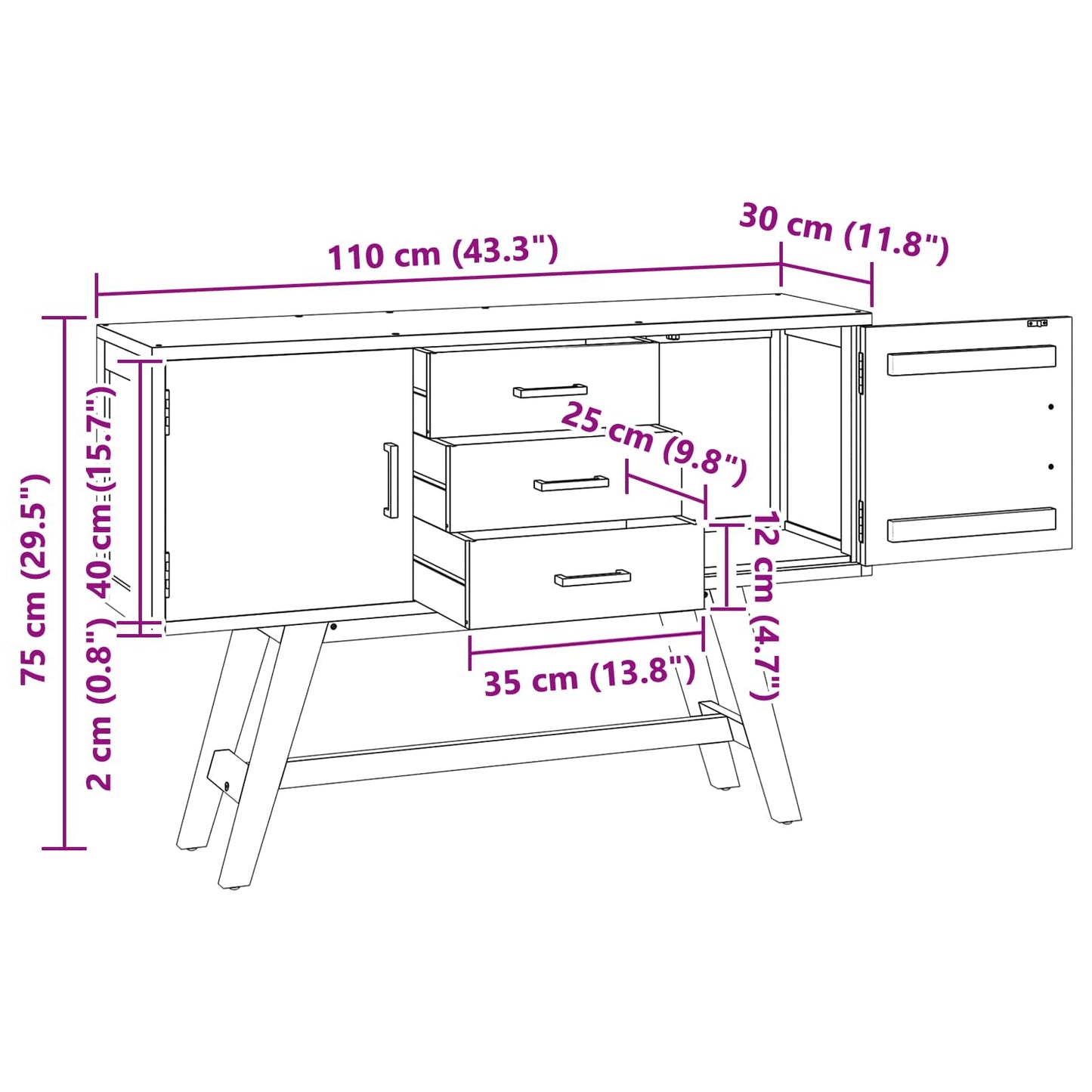 Supporto TV Naturale 110 x 30 x 75 cm Legno di teak solido