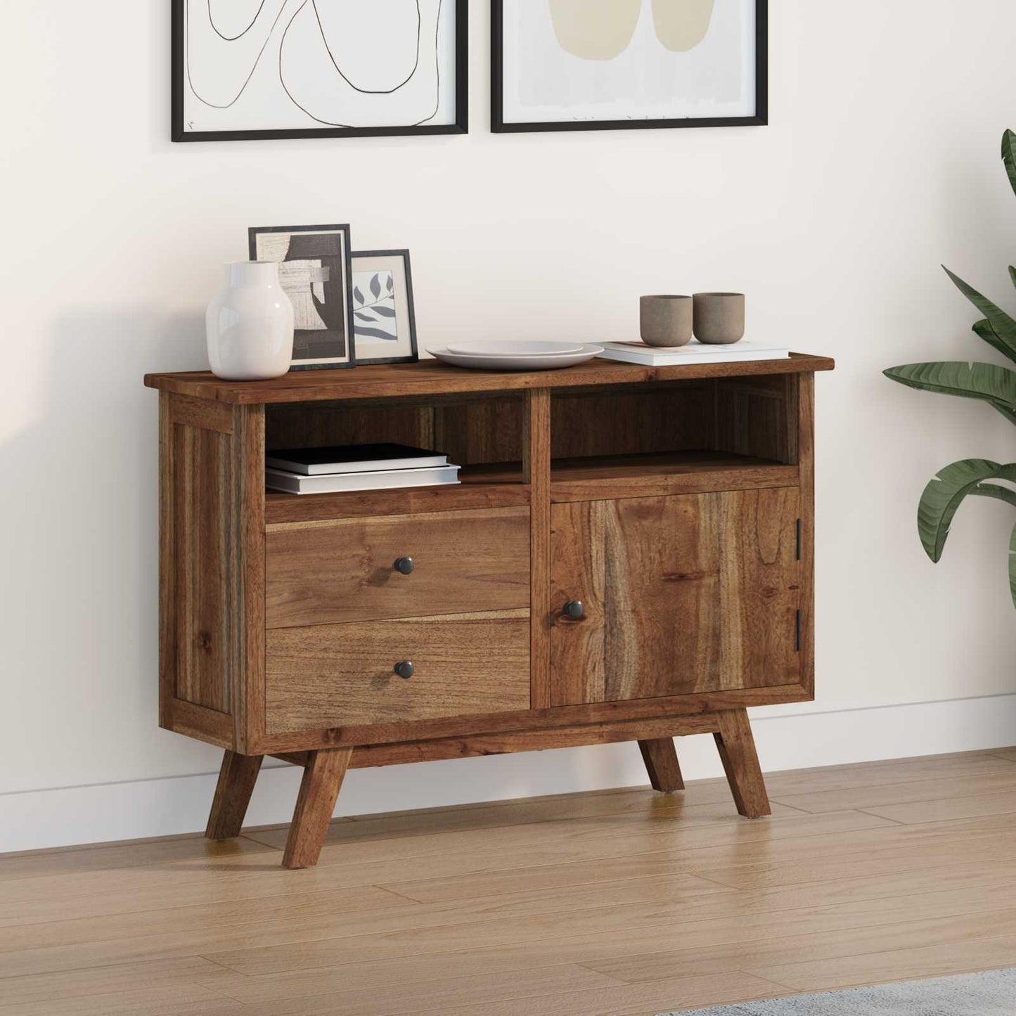 Credenza Naturale 100 x 30 x 68 cm Legno di teak solido
