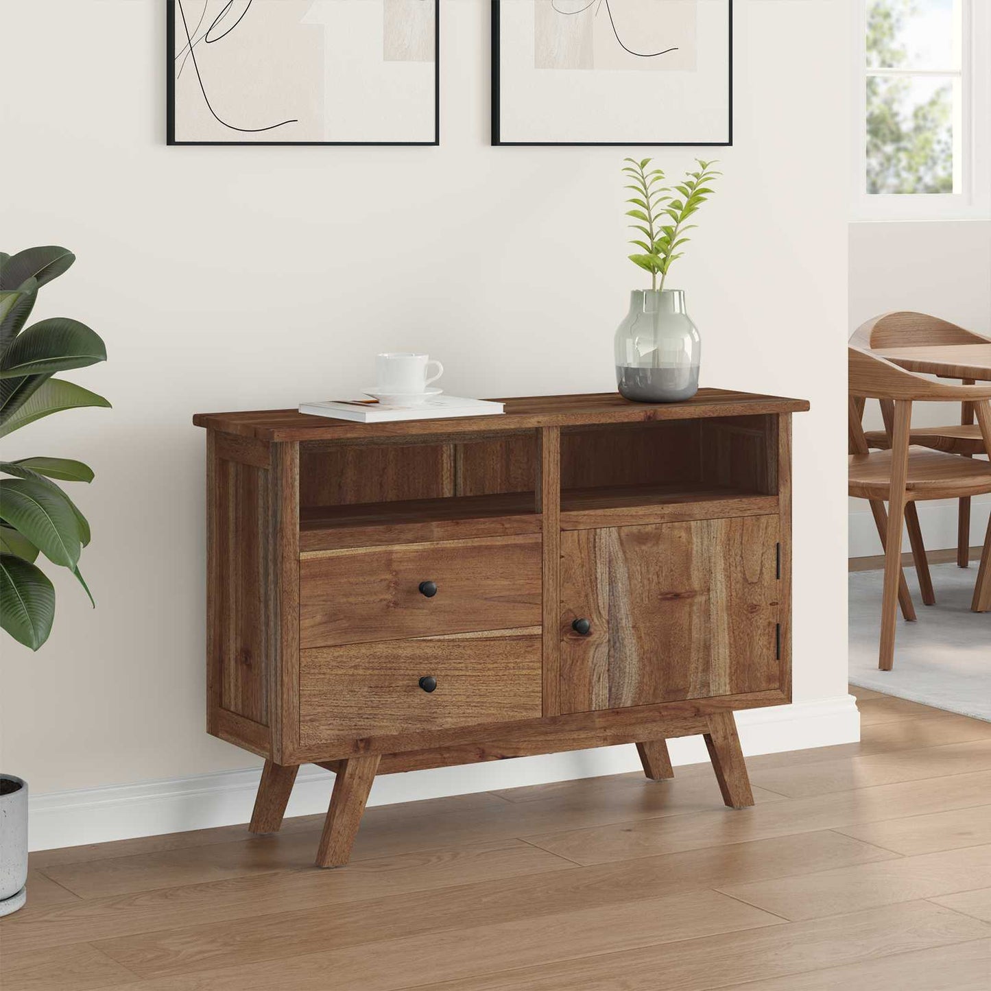 Credenza Naturale 100 x 30 x 68 cm Legno di teak solido