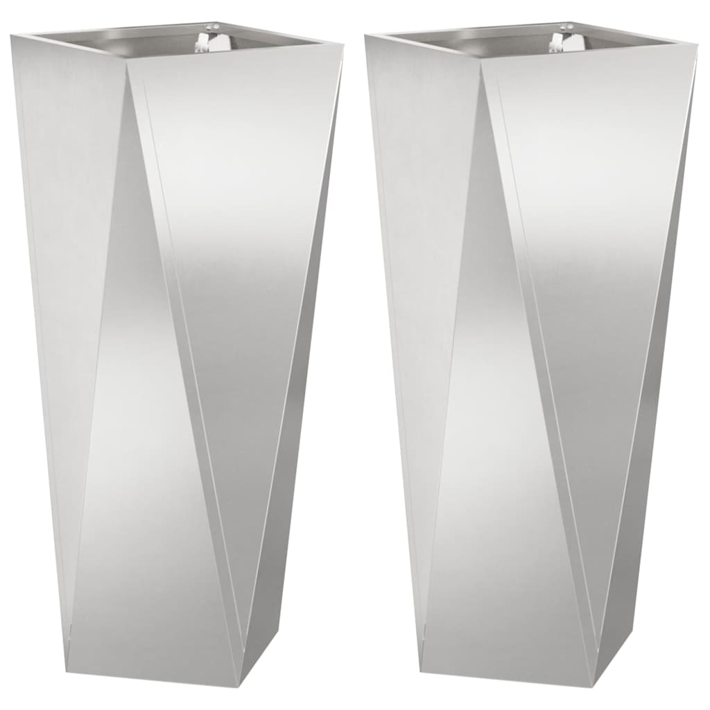 Fioriera 2 pcs Argento 30 x 30 x 75 cm Acciaio inossidabile