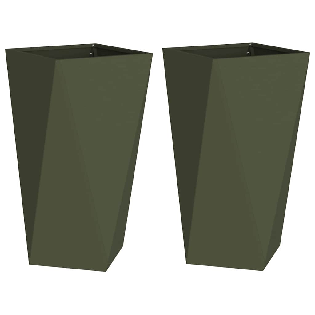 Fioriera 2 pcs Verde oliva 40 x 40 x 75 cm Acciaio