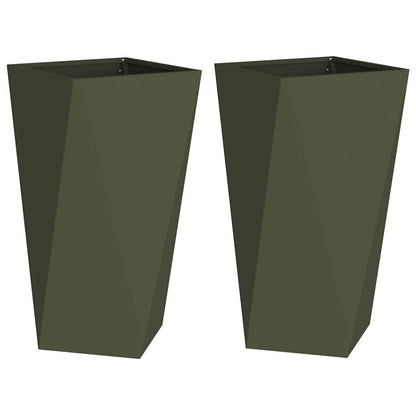 Fioriera 2 pcs Verde oliva 40 x 40 x 75 cm Acciaio