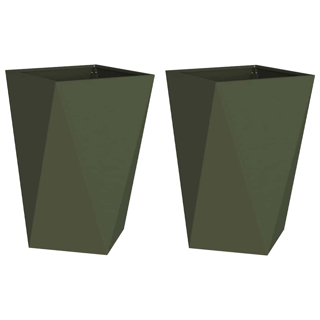 Fioriera 2 pcs Verde oliva 50 x 50 x 75 cm Acciaio