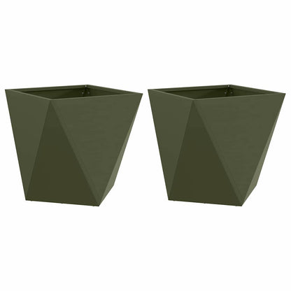 Fioriera 2 pcs Verde oliva 50 x 50 x 50 cm Acciaio