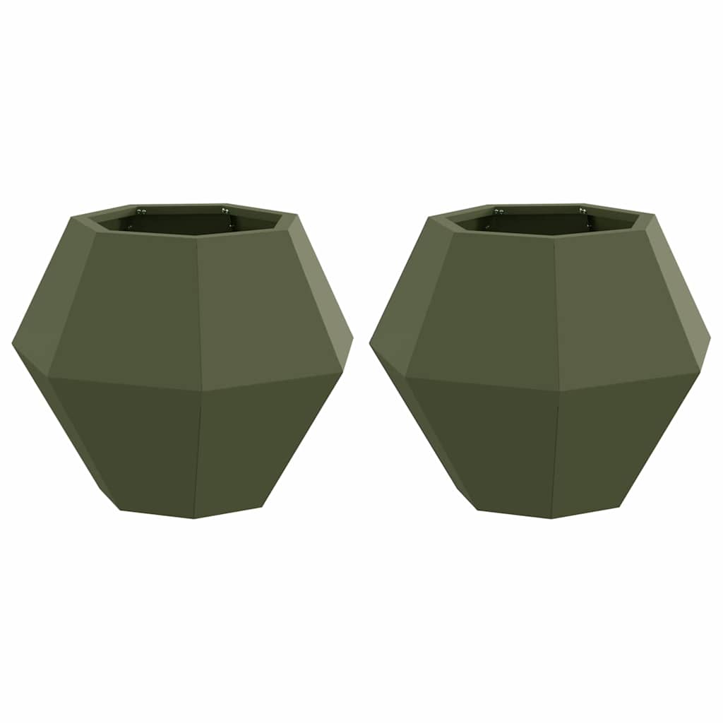 Fioriera 2 pcs Verde oliva 50 x 50 x 40 cm Acciaio | homemem39