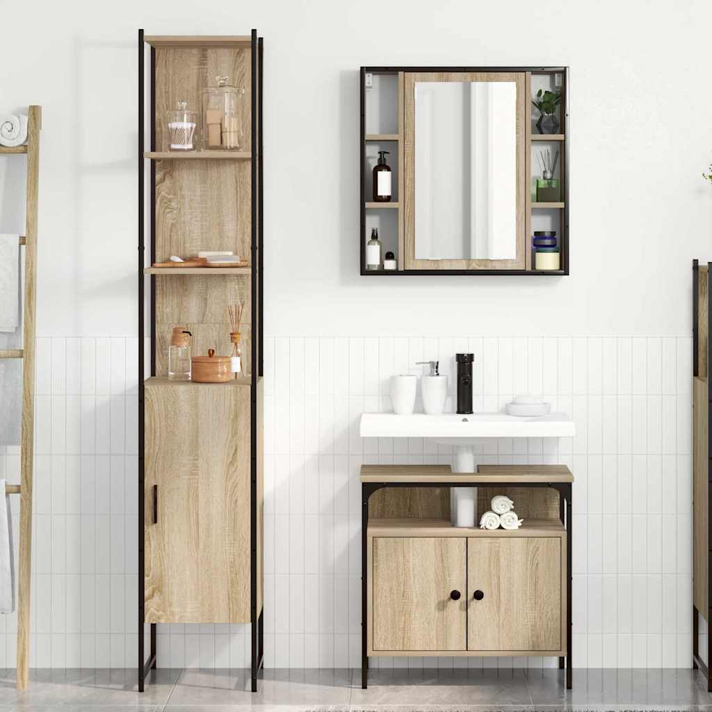 Set di mobili per il bagno con lo scaffale 3 pcs Rovere Sonoma | homemem39
