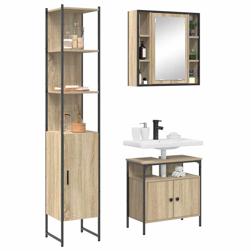 Set di mobili per il bagno con lo scaffale 3 pcs Rovere Sonoma | homemem39