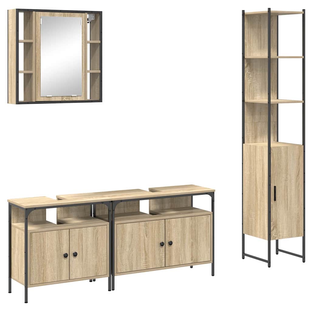 Set di mobili per il bagno con lo scaffale 4 pcs Rovere Sonoma | homemem39
