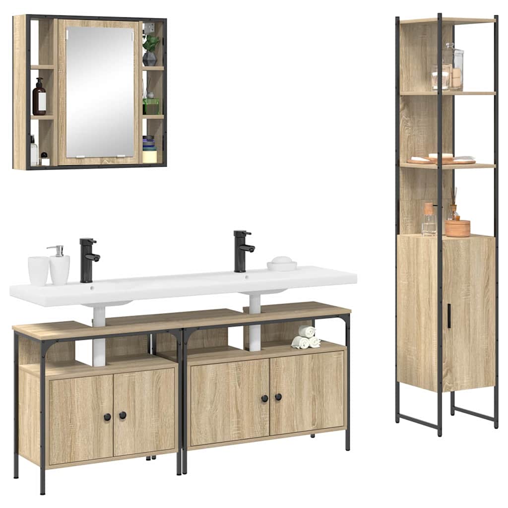 Set di mobili per il bagno con lo scaffale 4 pcs Rovere Sonoma