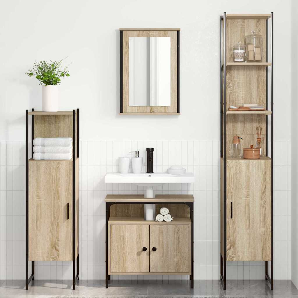 Set di mobili per il bagno con lo scaffale 4 pcs Rovere Sonoma | homemem39