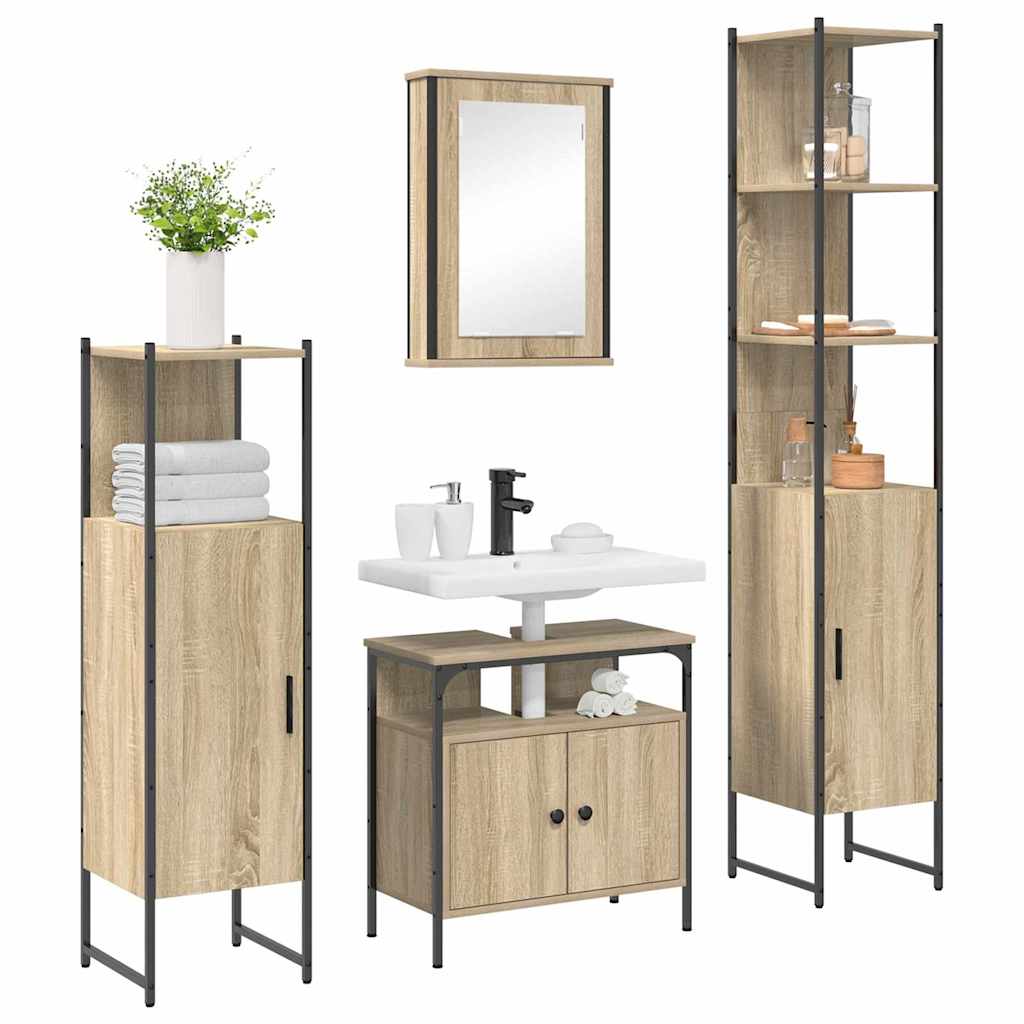 Set di mobili per il bagno con lo scaffale 4 pcs Rovere Sonoma