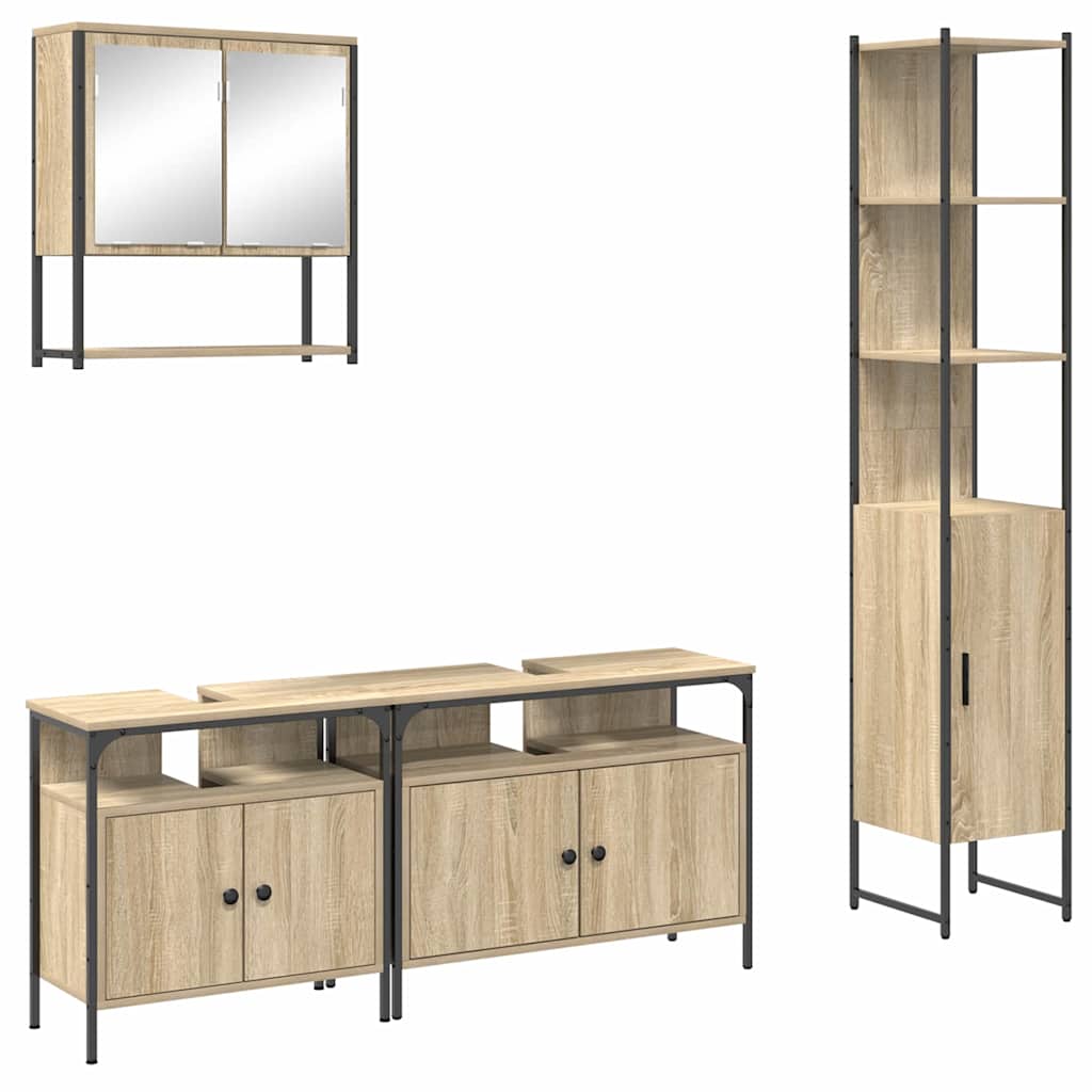 Set di mobili per il bagno con lo scaffale 4 pcs Rovere Sonoma | homemem39