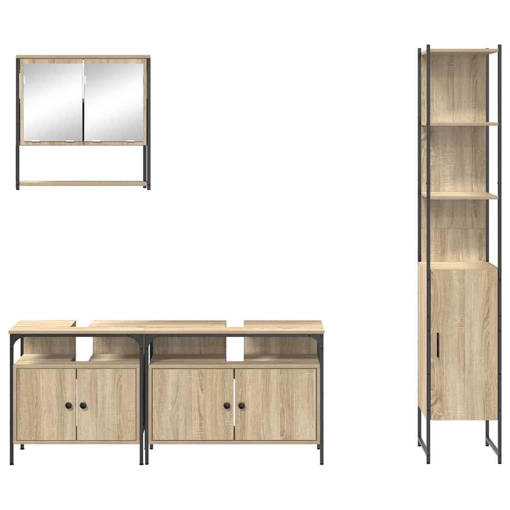 Set di mobili per il bagno con lo scaffale 4 pcs Rovere Sonoma