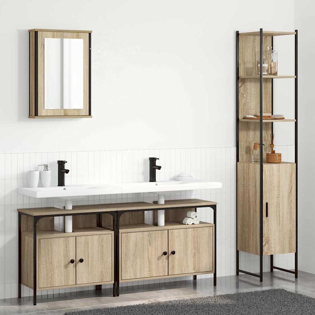 Set di mobili per il bagno con lo scaffale 4 pcs Rovere Sonoma | homemem39