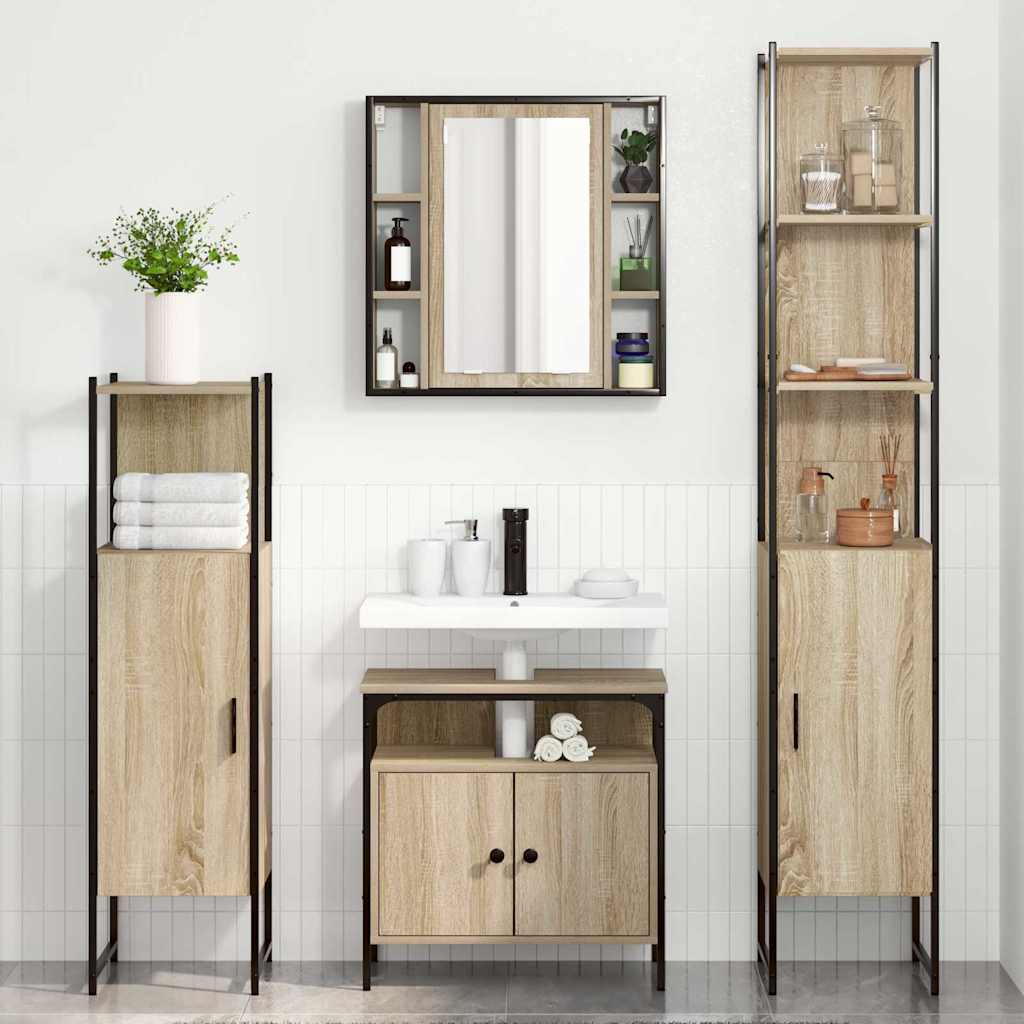 Set di mobili per il bagno con lo scaffale 4 pcs Rovere Sonoma | homemem39