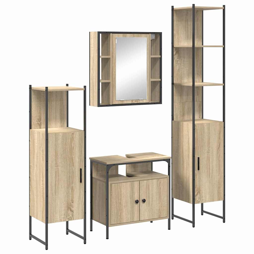Set di mobili per il bagno con lo scaffale 4 pcs Rovere Sonoma | homemem39