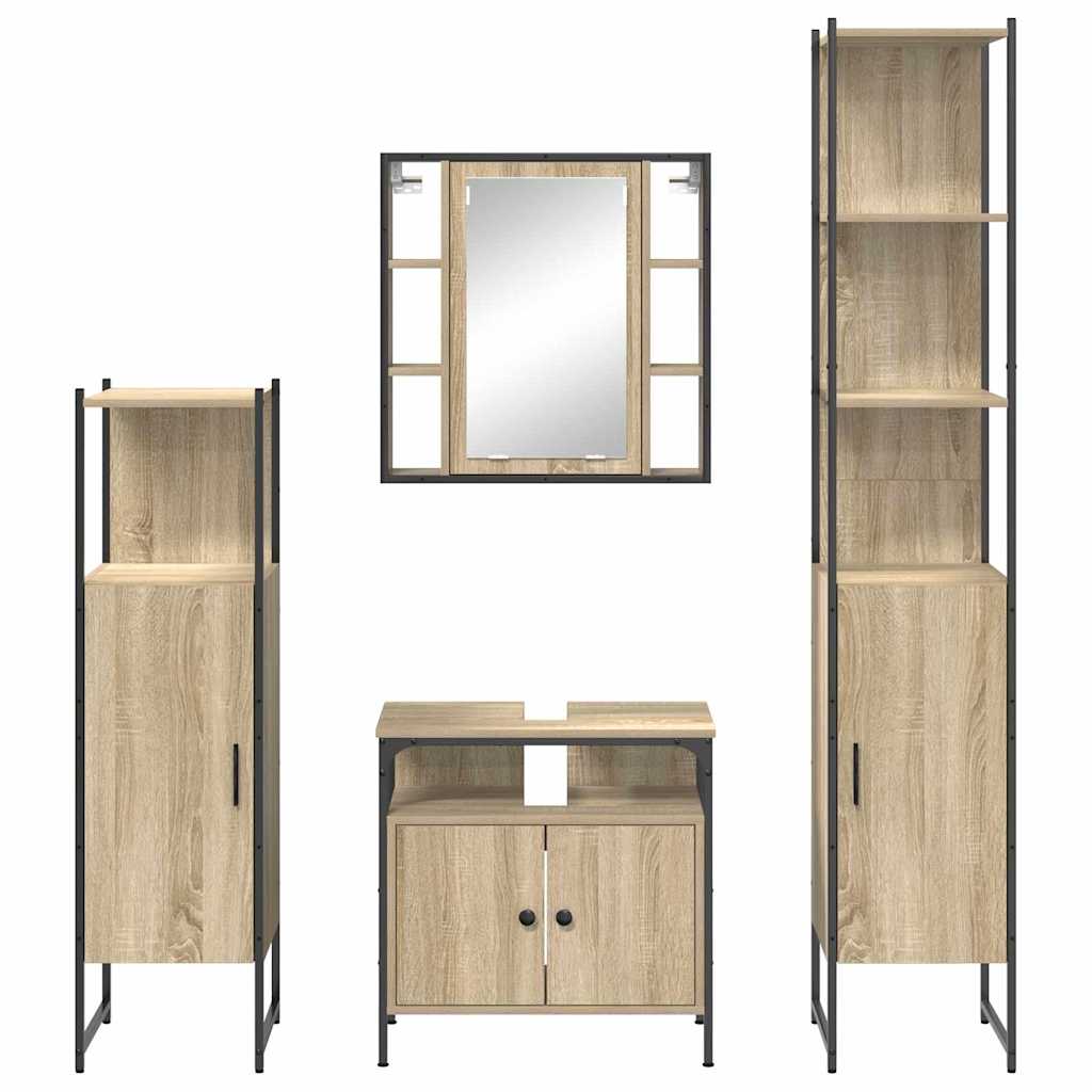 Set di mobili per il bagno con lo scaffale 4 pcs Rovere Sonoma | homemem39