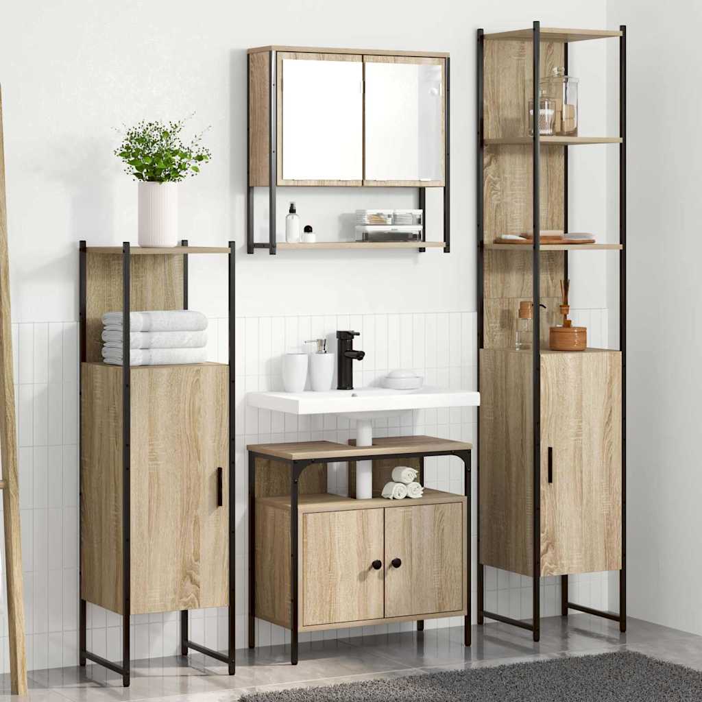 Set di mobili per il bagno con lo scaffale 4 pcs Rovere Sonoma | homemem39