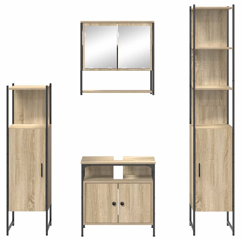 Set di mobili per il bagno con lo scaffale 4 pcs Rovere Sonoma | homemem39