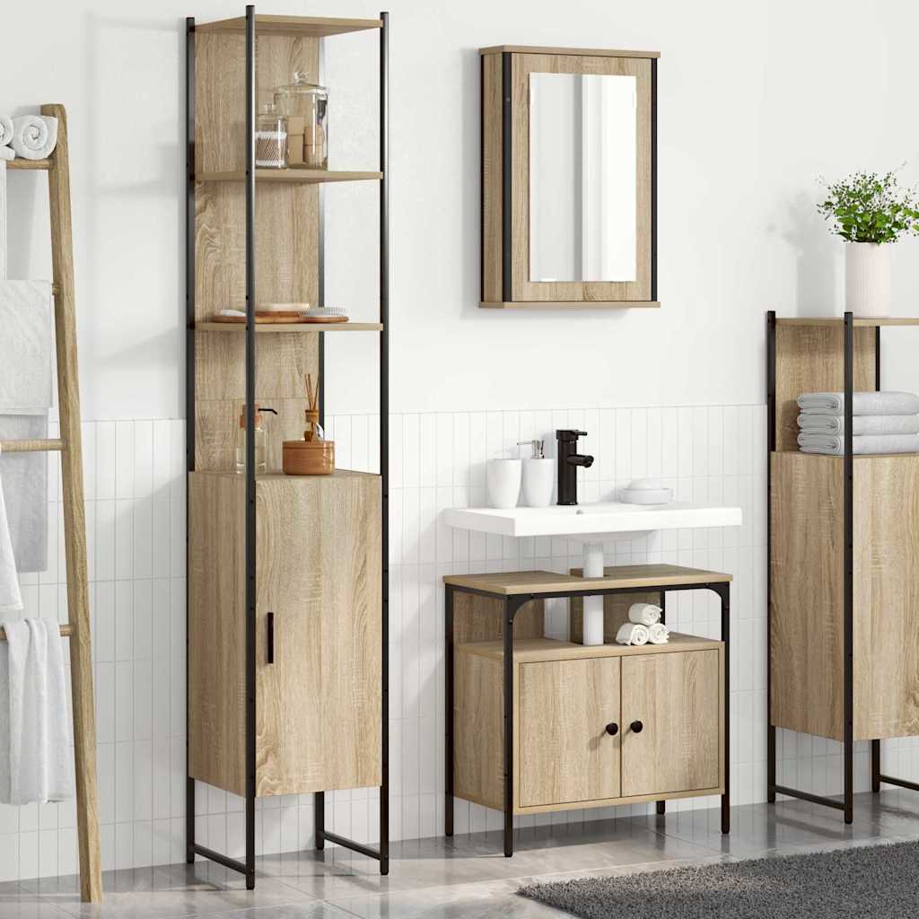 Set di mobili per il bagno con lo scaffale 3 pcs Rovere Sonoma | homemem39