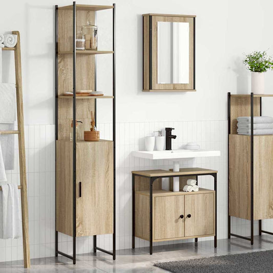 Set di mobili per il bagno con lo scaffale 3 pcs Rovere Sonoma | homemem39