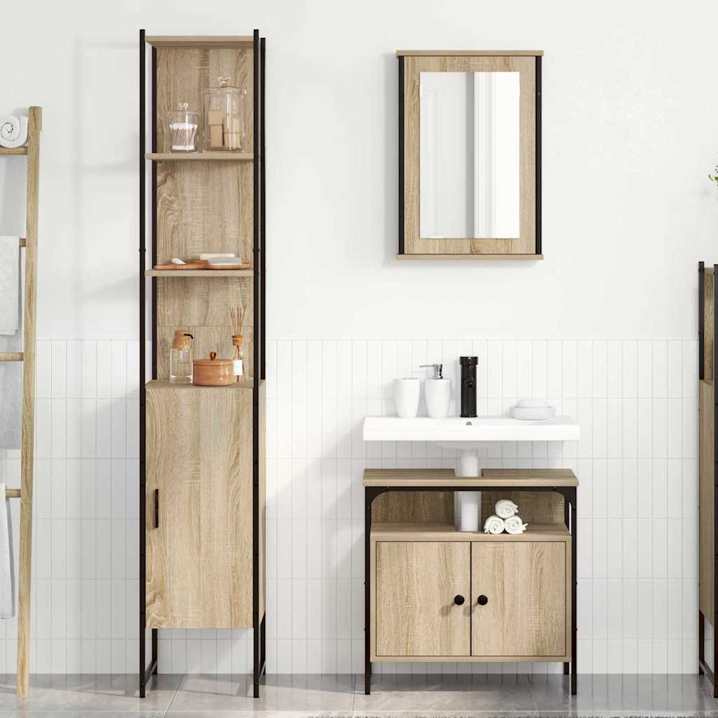 Set di mobili per il bagno con lo scaffale 3 pcs Rovere Sonoma | homemem39