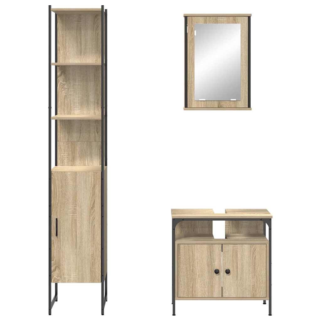 Set di mobili per il bagno con lo scaffale 3 pcs Rovere Sonoma | homemem39