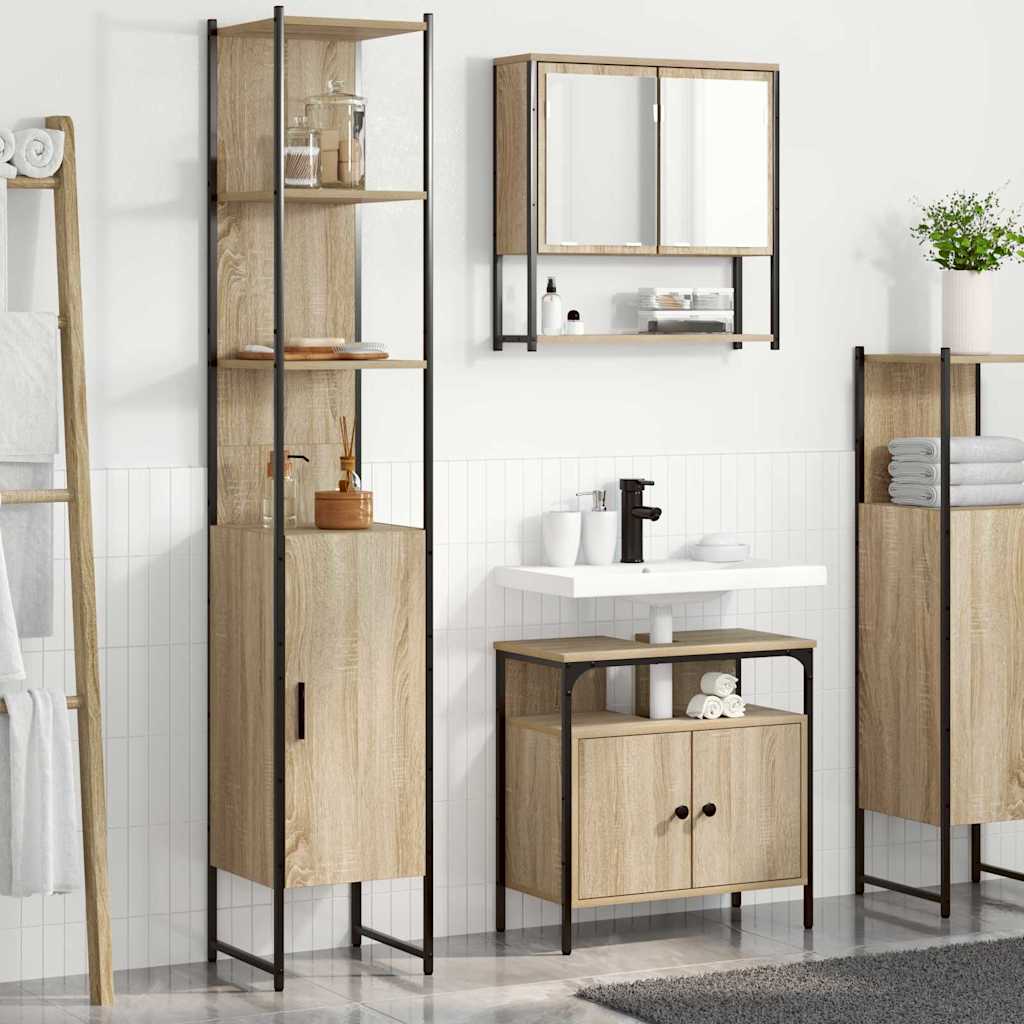 Set di mobili per il bagno con lo scaffale 3 pcs Rovere Sonoma