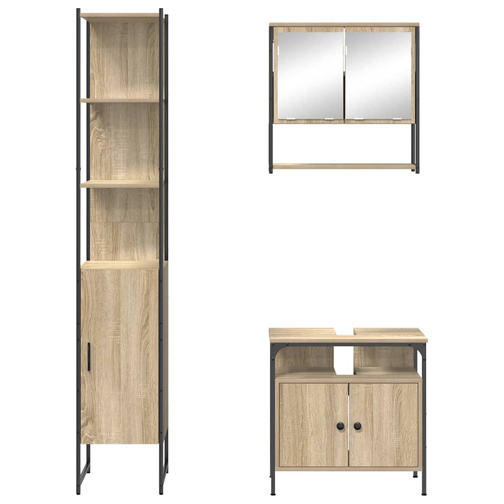 Set di mobili per il bagno con lo scaffale 3 pcs Rovere Sonoma | homemem39