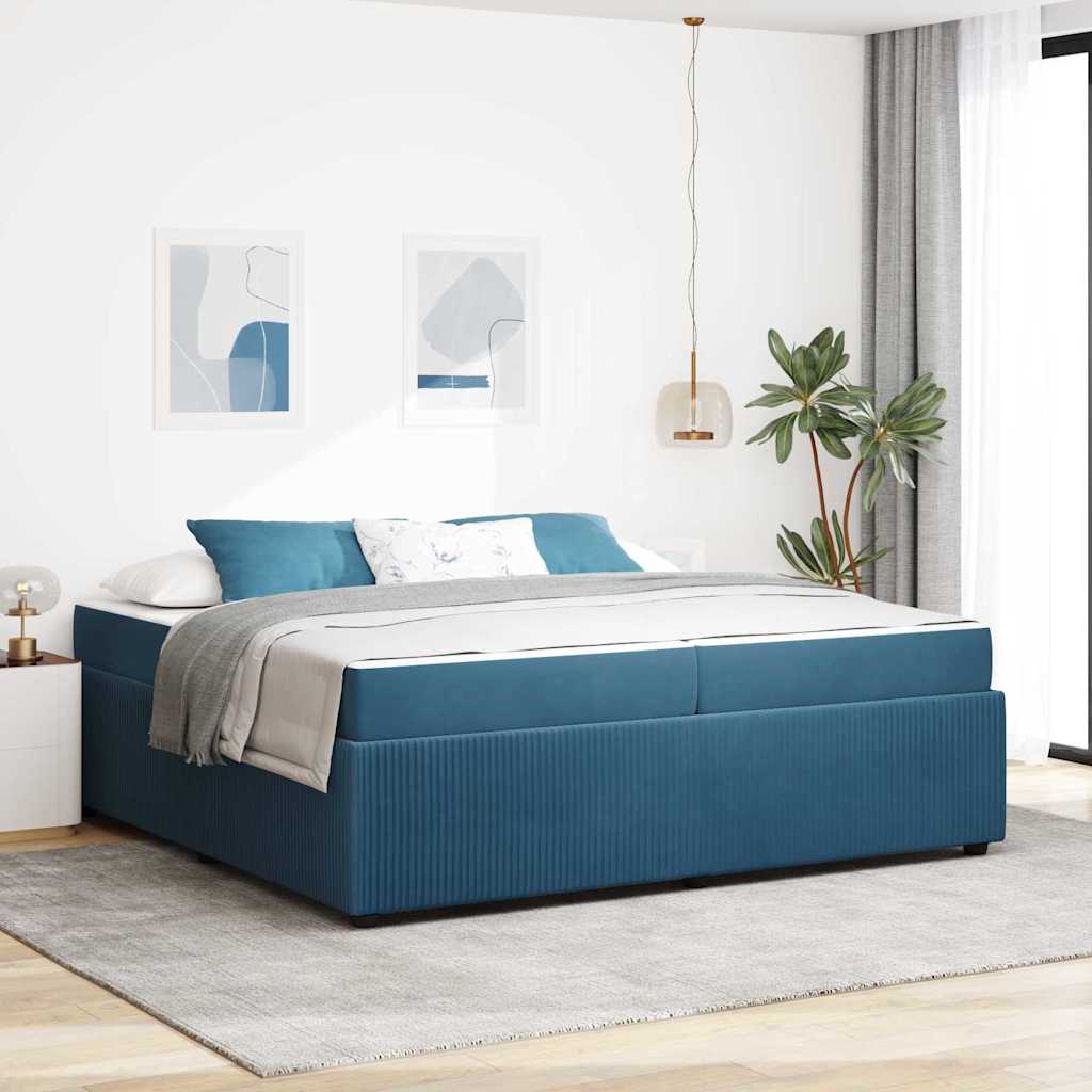 Struttura del letto con materasso Blu 200 x 200 cm Tessuto | homemem39