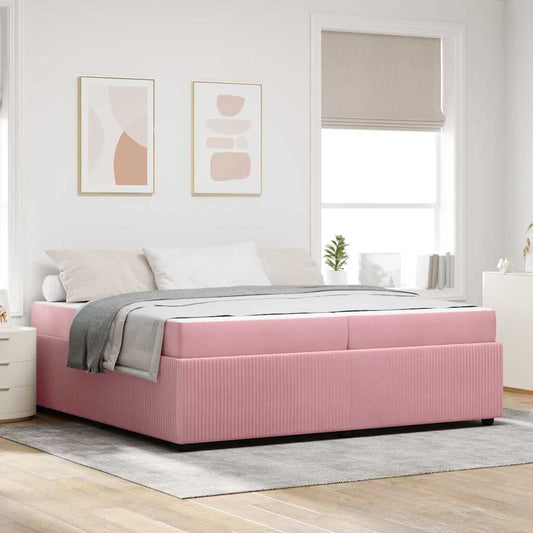 Struttura del letto con materasso Rosa 200 x 200 cm Tessuto | homemem39