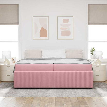 Struttura del letto con materasso Rosa 200 x 200 cm Tessuto | homemem39