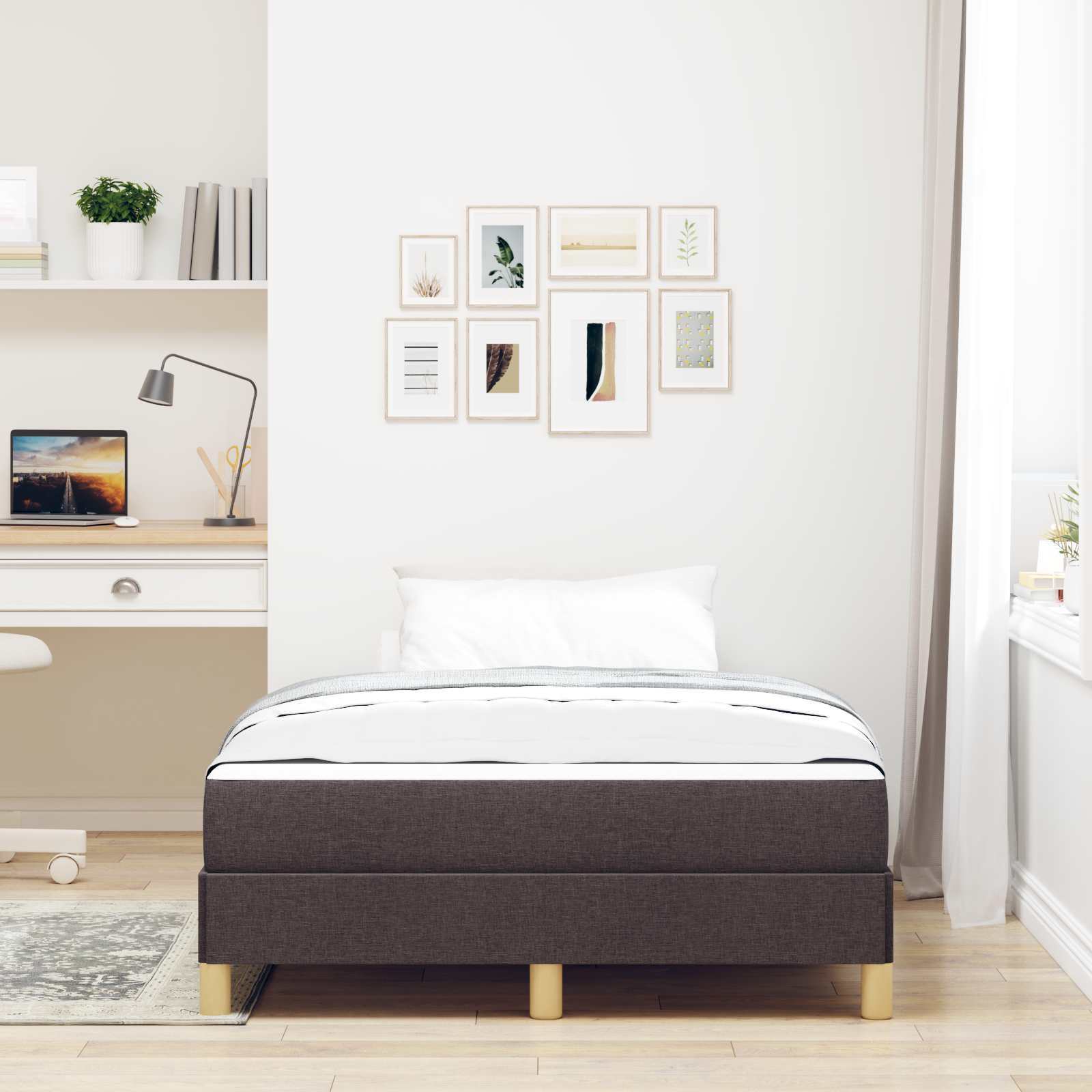 Letto a molle con materasso Marrone Scuro 120 x 200 cm Tessuto | homemem39