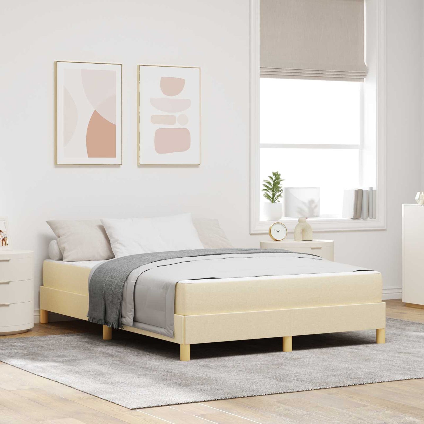 Letto a molle con materasso Crema 140 x 200 cm Tessuto