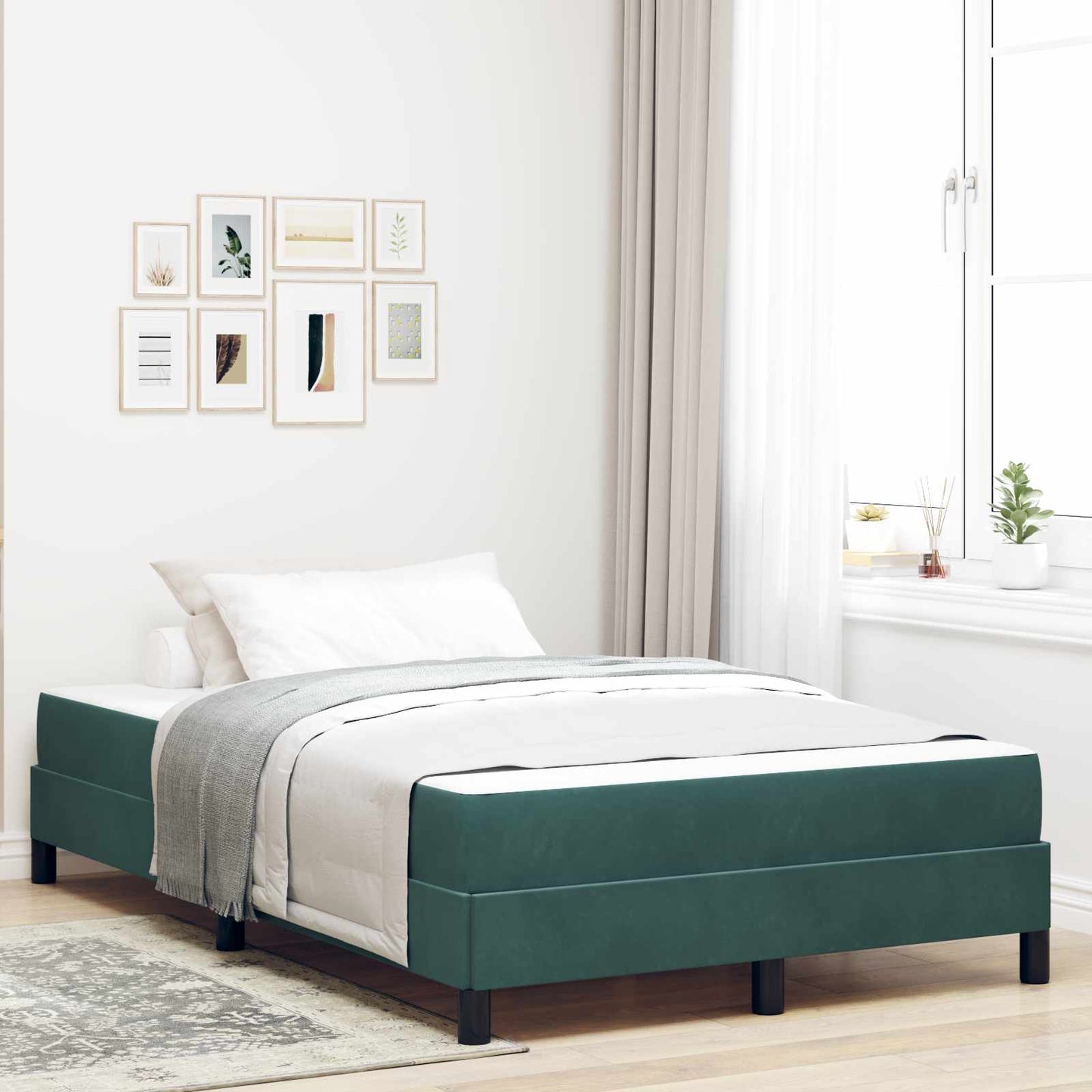 Letto a molle con materasso Verde Scuro 120 x 190 cm Tessuto