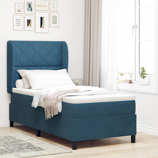 Letto a molle con testiera Blu Scuro 200 x 90 cm Velluto