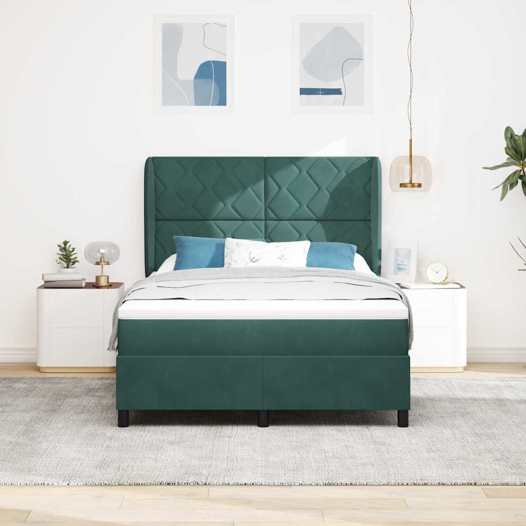 Letto a molle con testiera Verde Scuro 190 x 140 cm Velluto | homemem39