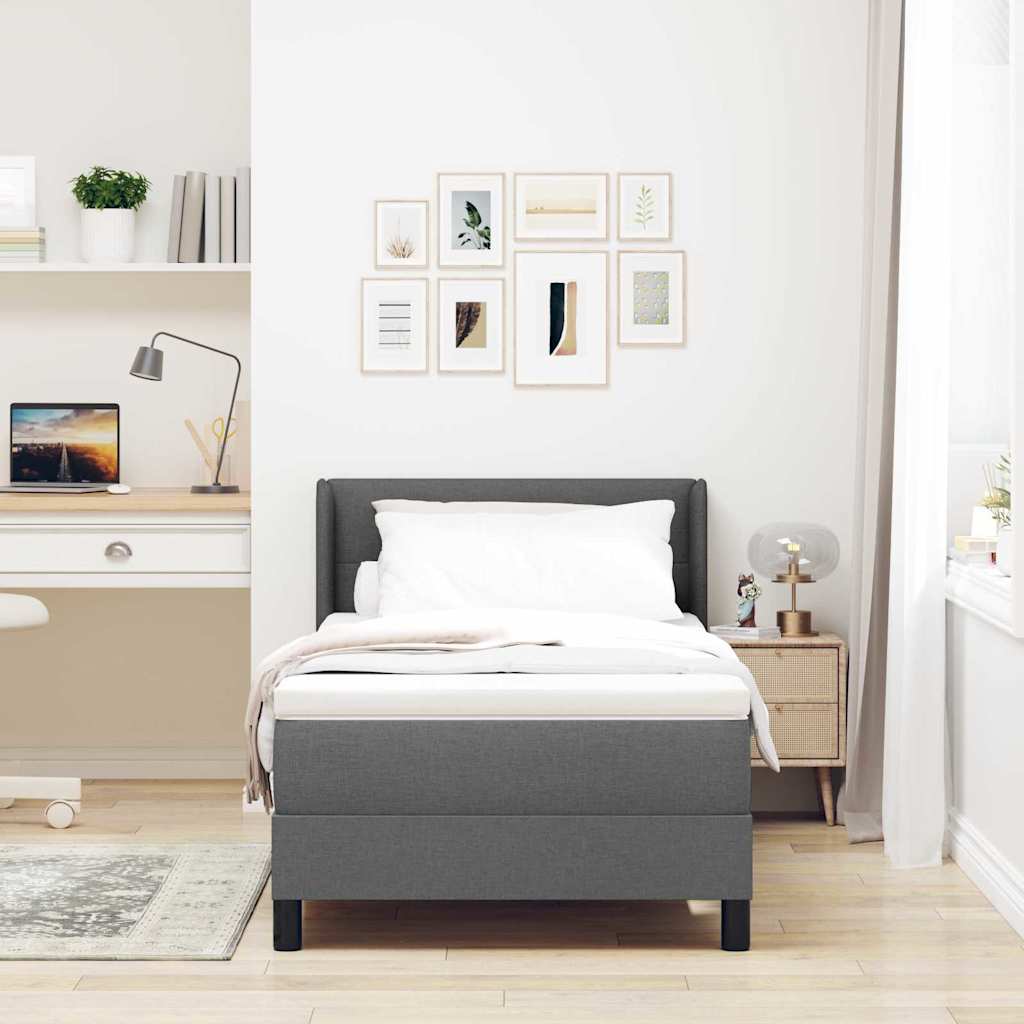 Letto a molle con testiera Grigio scuro 200 x 90 cm Tessuto