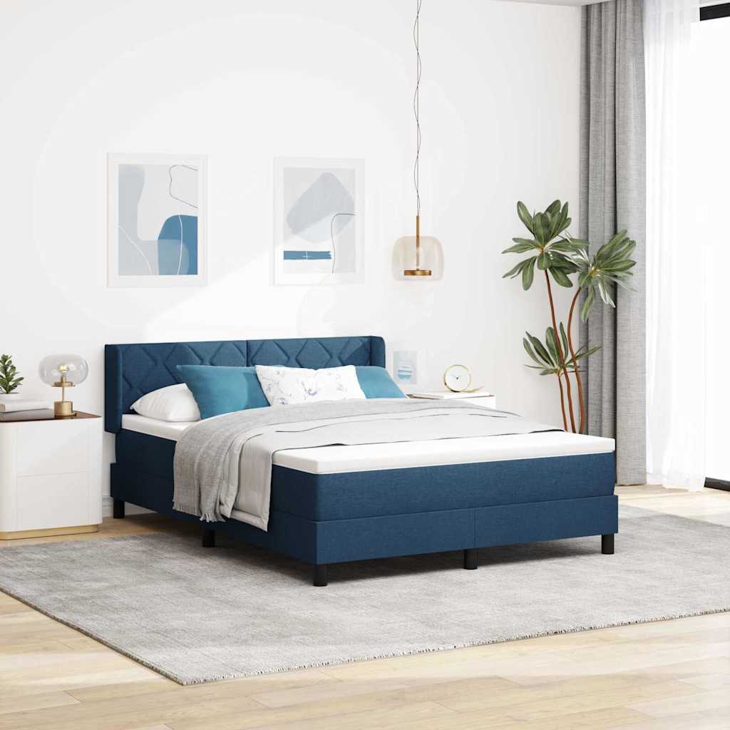 Letto a molle con testiera Blu 190 x 140 cm Tessuto